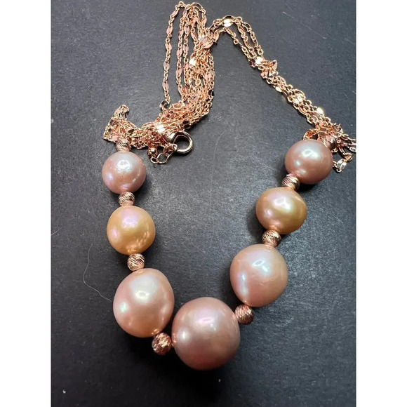 Cultured Freshwater Pearl Rose Gold Over Sterling Silver Necklace - Picture 4 of 11